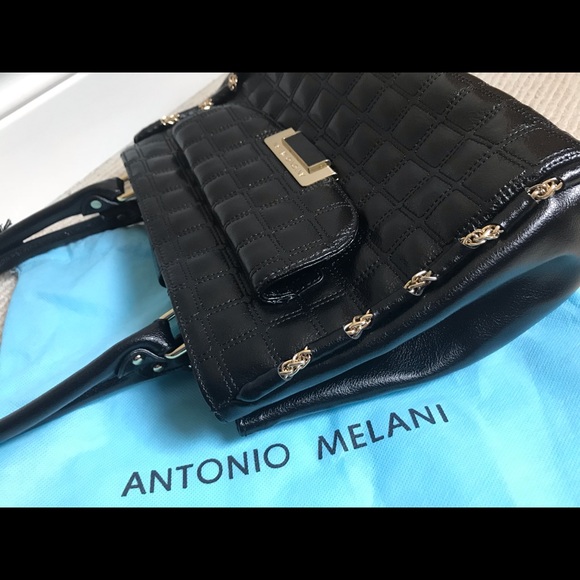 Leather bag/purse, classic look, gold hardware - Picture 3 of 5